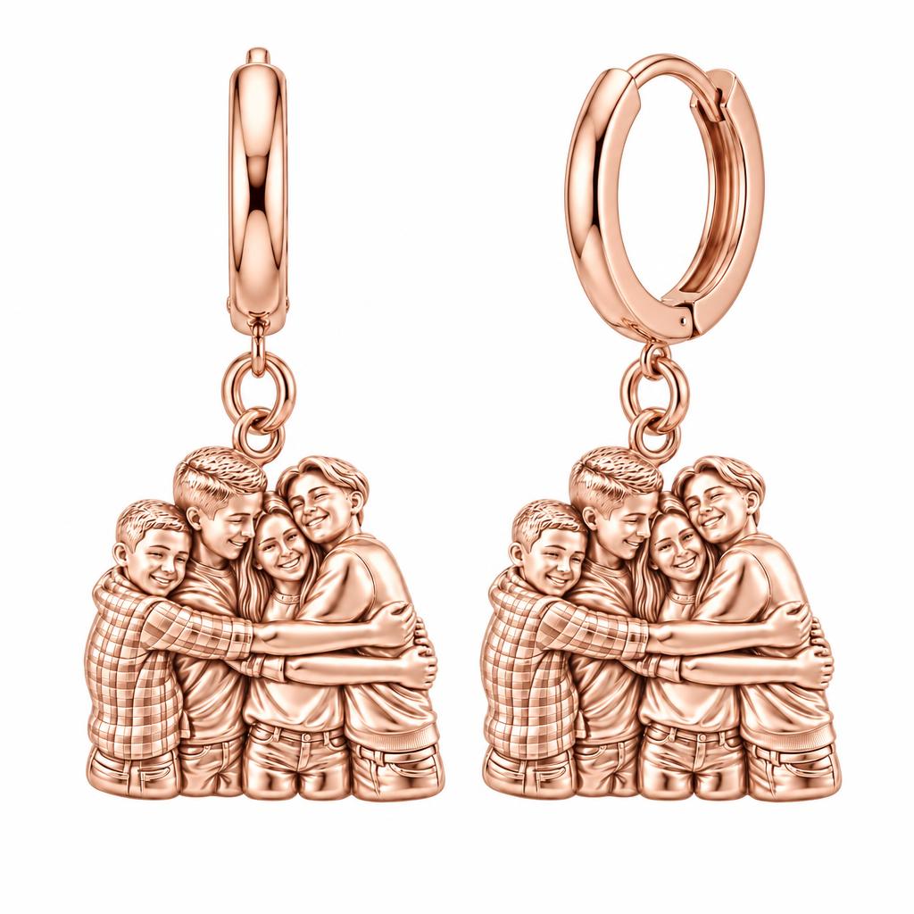 Family Group Hug Huggie Charm Earrings – rose gold, front view