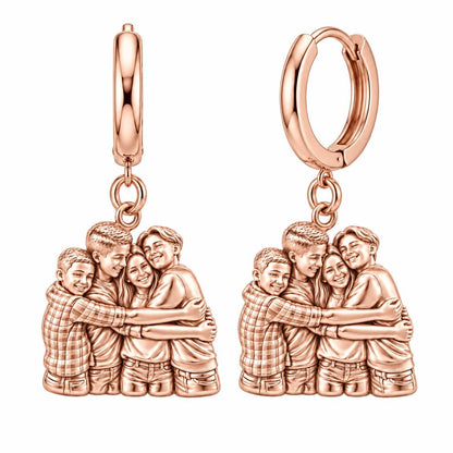 Family Group Hug Huggie Charm Earrings – rose gold, front view