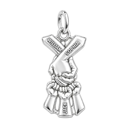 Family Hands United Charm Bracelet – Personalized Mom Gift – silver plated 3 cm charm, front view