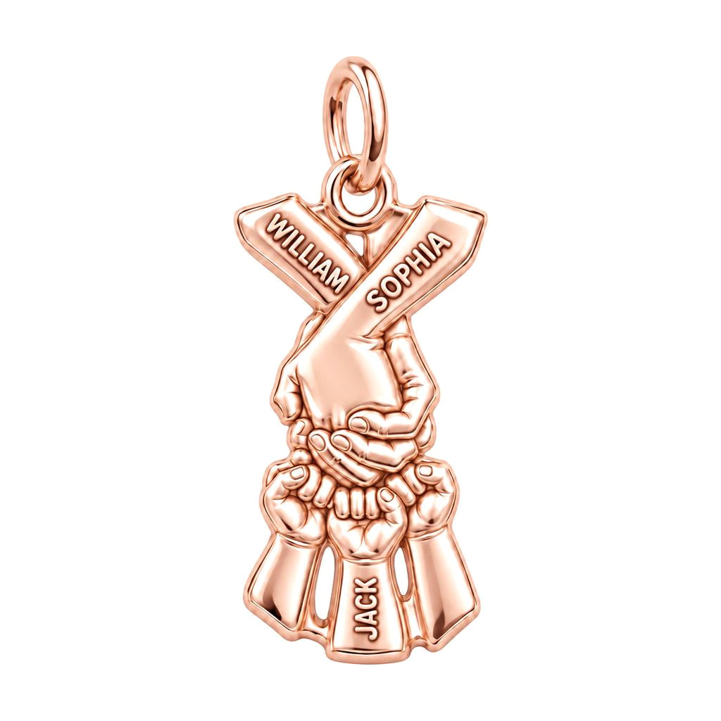 Family Hands United Charm Bracelet – Personalized Mom Gift – rose gold 3 cm charm, front view