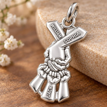 Family Hands United Charm Bracelet – Personalized Mom Gift – macro detail of the charm