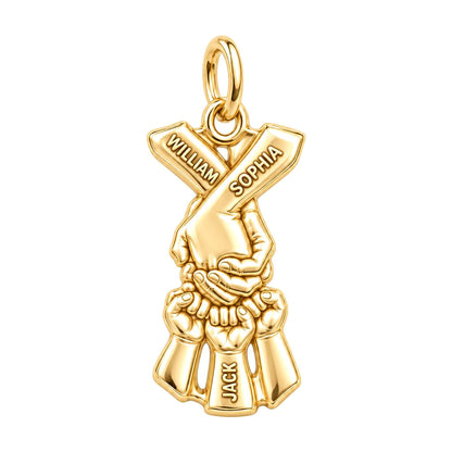 Family Hands United Charm Bracelet – Personalized Mom Gift – 18K gold plated 3 cm charm, front view