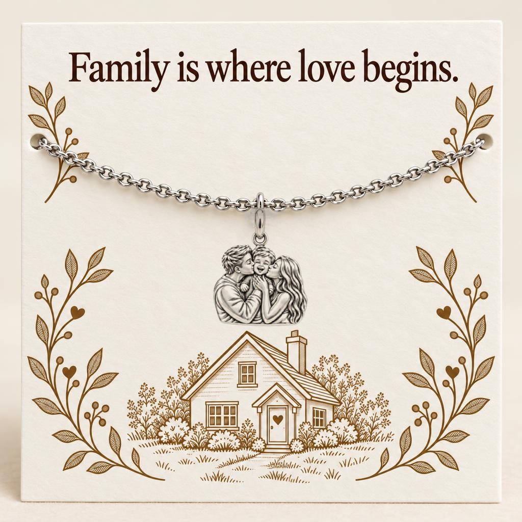 Family Is Where Love Begins Charm Bracelet Set – silver, on its message card