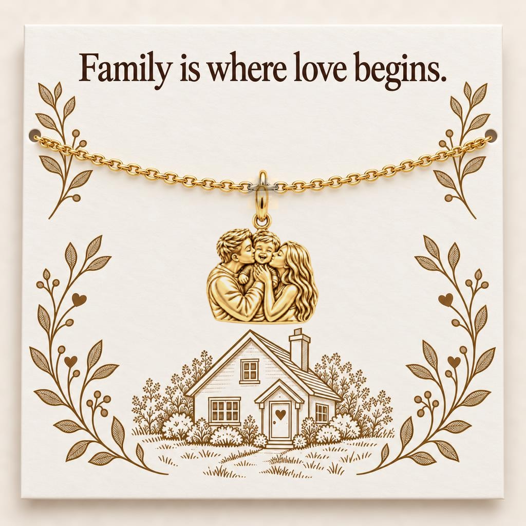 Family Is Where Love Begins Charm Bracelet Set – 18K gold, on its message card