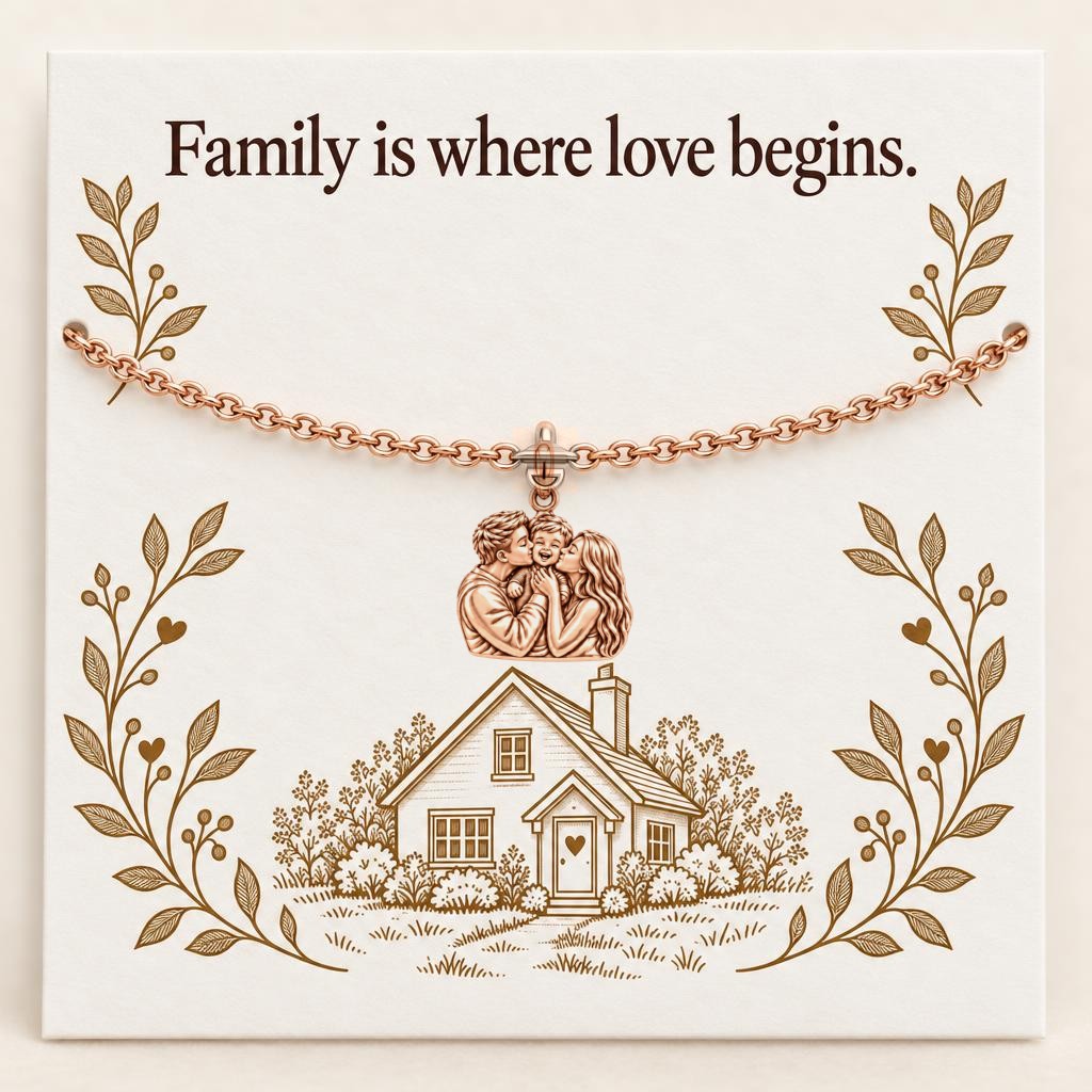 Family Is Where Love Begins Charm Bracelet Set – rose gold, on its message card