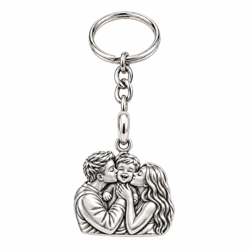 Family Is Where Love Begins Charm Keychain – silver, front view