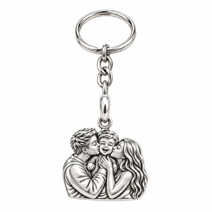 Family Is Where Love Begins Charm Keychain – silver, front view