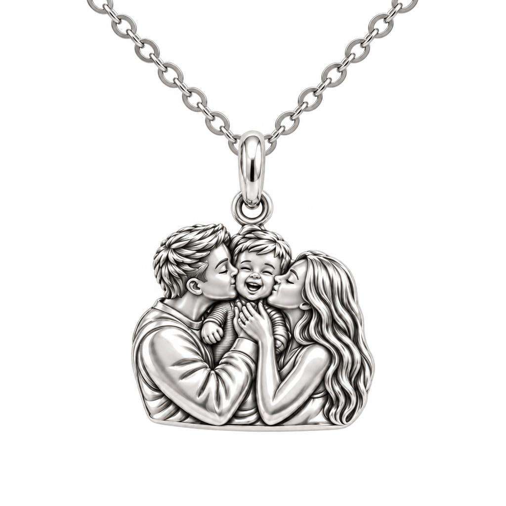 Family Is Where Love Begins Charm Necklace Set – silver, front view
