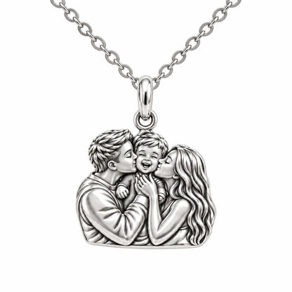 Family Is Where Love Begins Charm Necklace Set – silver, front view