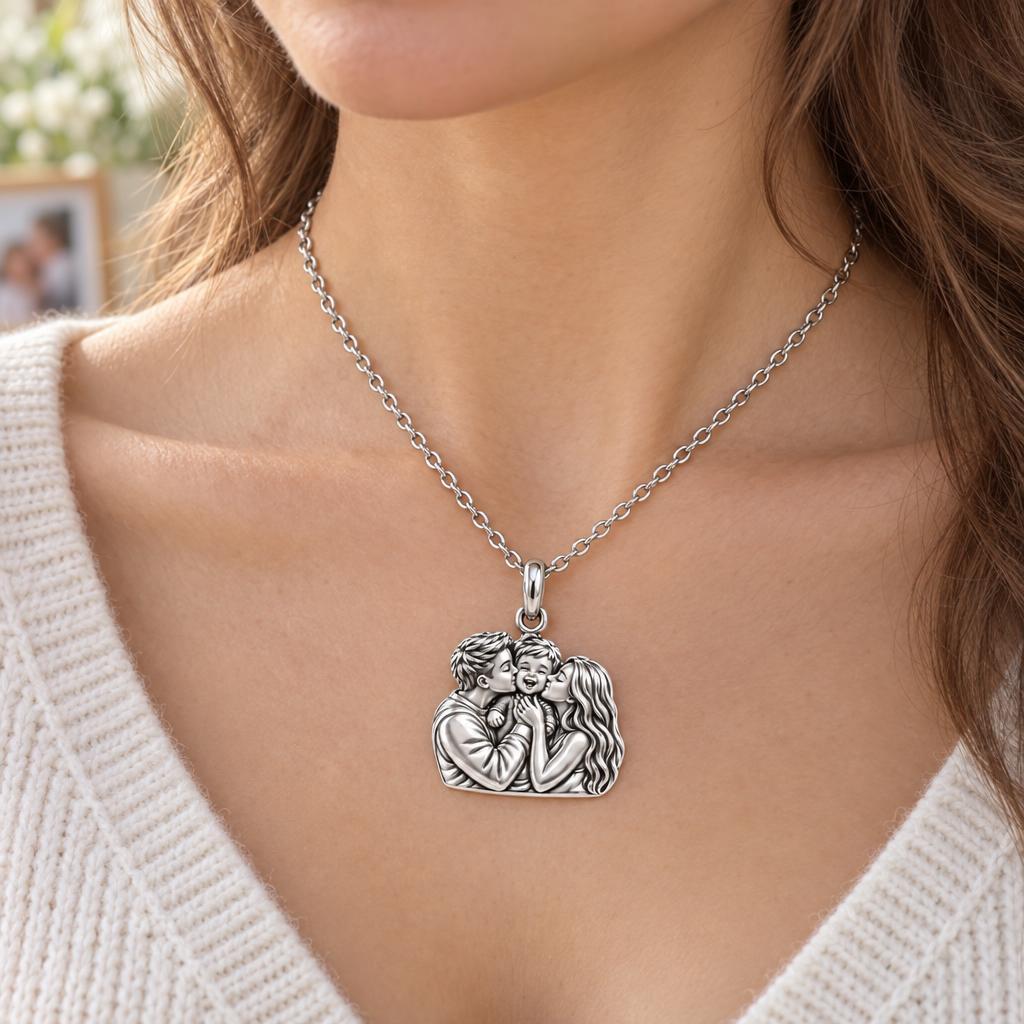 Family Is Where Love Begins Charm Necklace Set – worn / in use