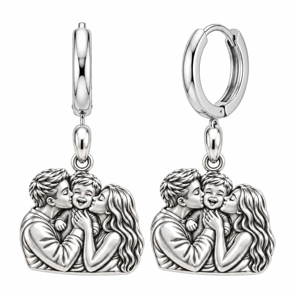 Family Is Where Love Begins Huggie Charm Earrings – silver, front view