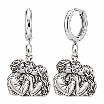 Family Is Where Love Begins Huggie Charm Earrings – silver, front view