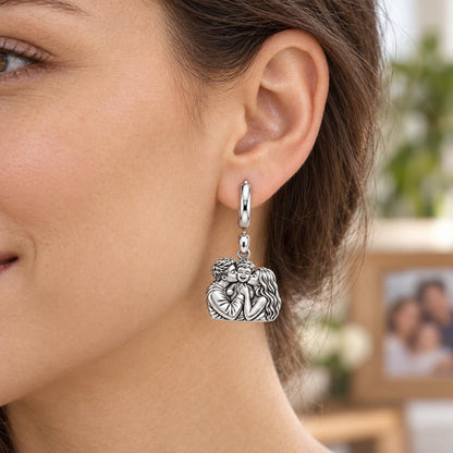 Family Is Where Love Begins Huggie Charm Earrings – worn / in use
