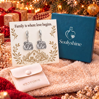 Family Is Where Love Begins Huggie Charm Earrings – gift box with the message card