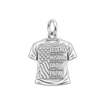 Family Legacy Tee Charm Bracelet – Personalized Papa Gift – silver plated 3 cm charm, front view