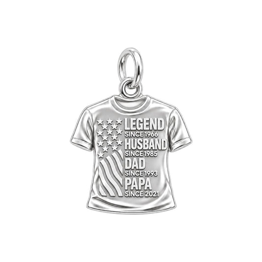 Family Legacy Tee Charm Bracelet – Personalized Papa Gift – silver plated 3 cm charm, front view