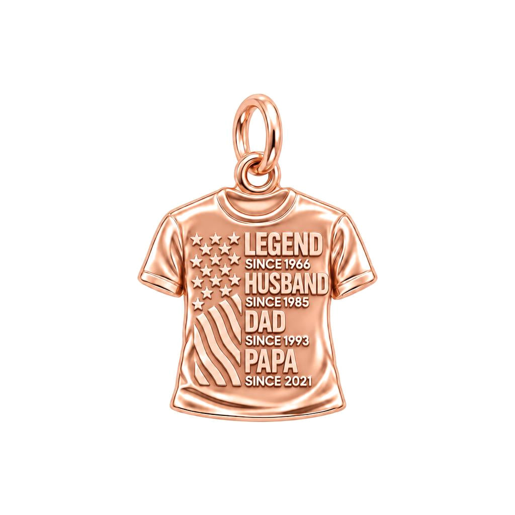 Family Legacy Tee Charm Bracelet – Personalized Papa Gift – rose gold 3 cm charm, front view