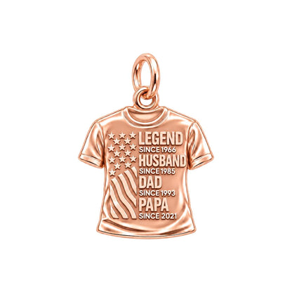 Family Legacy Tee Charm Bracelet – Personalized Papa Gift – rose gold 3 cm charm, front view