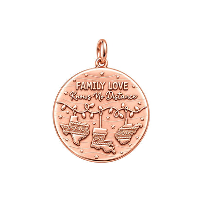Family Love Knows No Distance Charm Bracelet – Personalized Mom Gift – rose gold 3 cm charm, front view