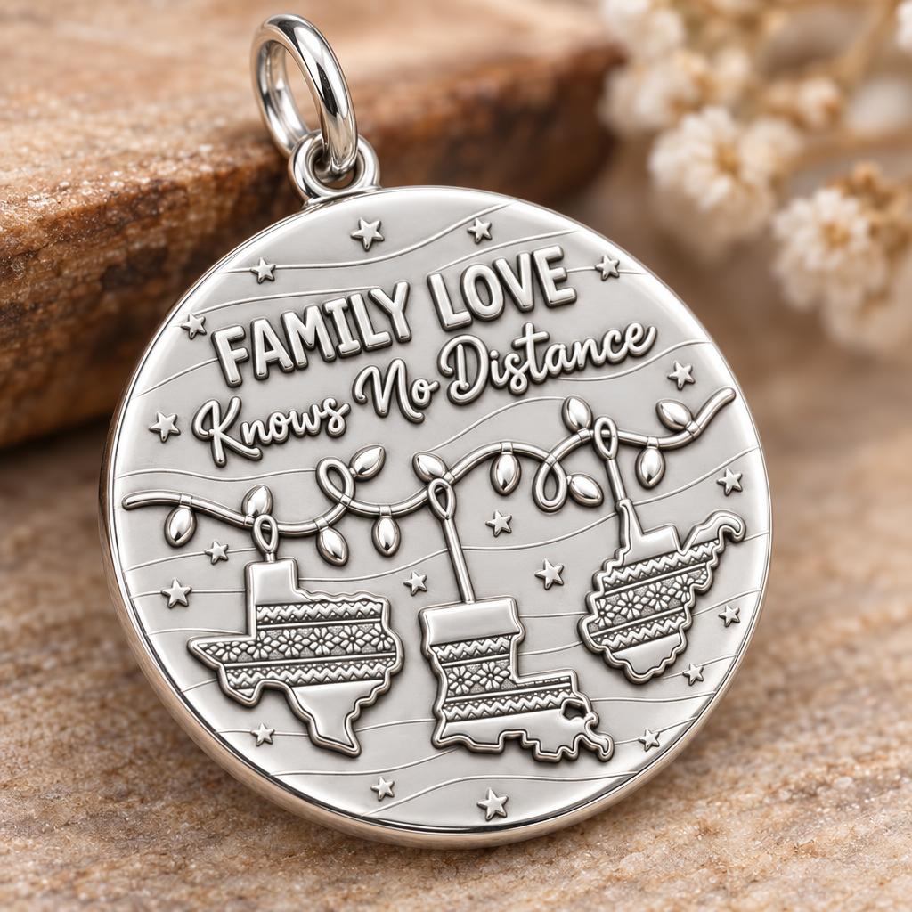 Family Love Knows No Distance Charm Bracelet – Personalized Mom Gift – macro detail of the charm