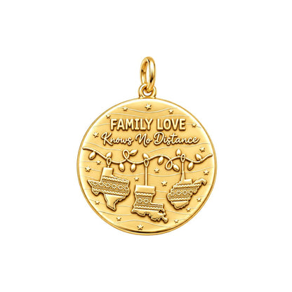 Family Love Knows No Distance Charm Bracelet – Personalized Mom Gift – 18K gold plated 3 cm charm, front view