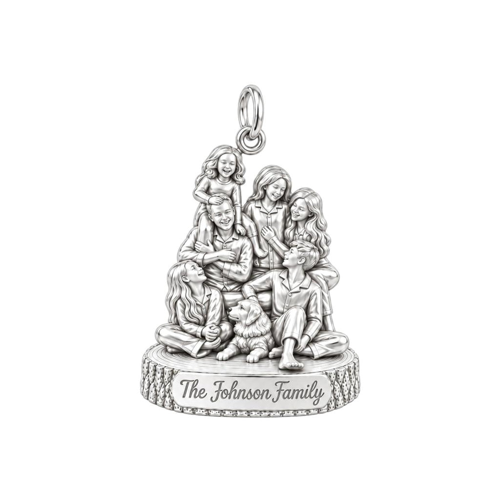 Family Portrait Charm Bracelet – Personalized Mom Gift – silver plated 2 cm charm, front view