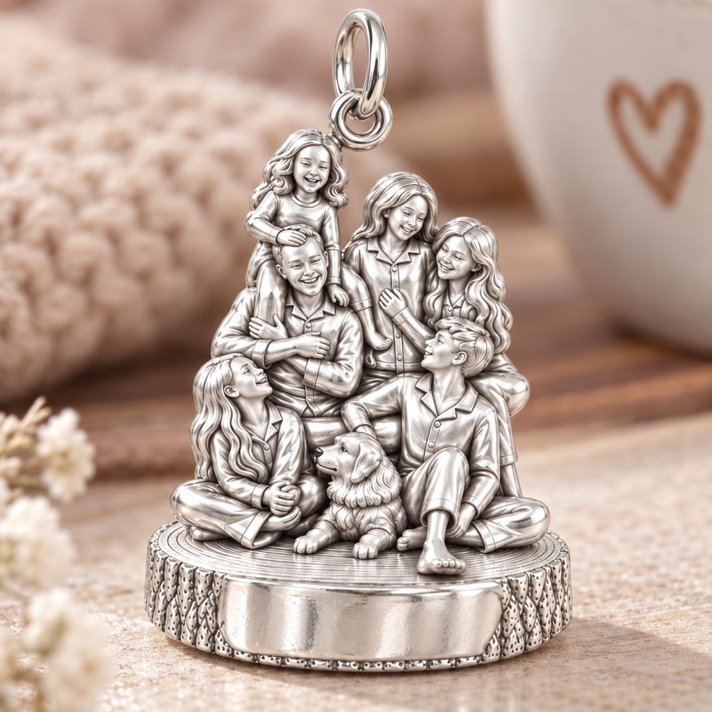 Family Portrait Charm Bracelet – Personalized Mom Gift – macro detail of the charm