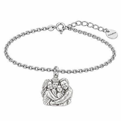 Family Portrait Hug Charm Bracelet Set – silver, front view