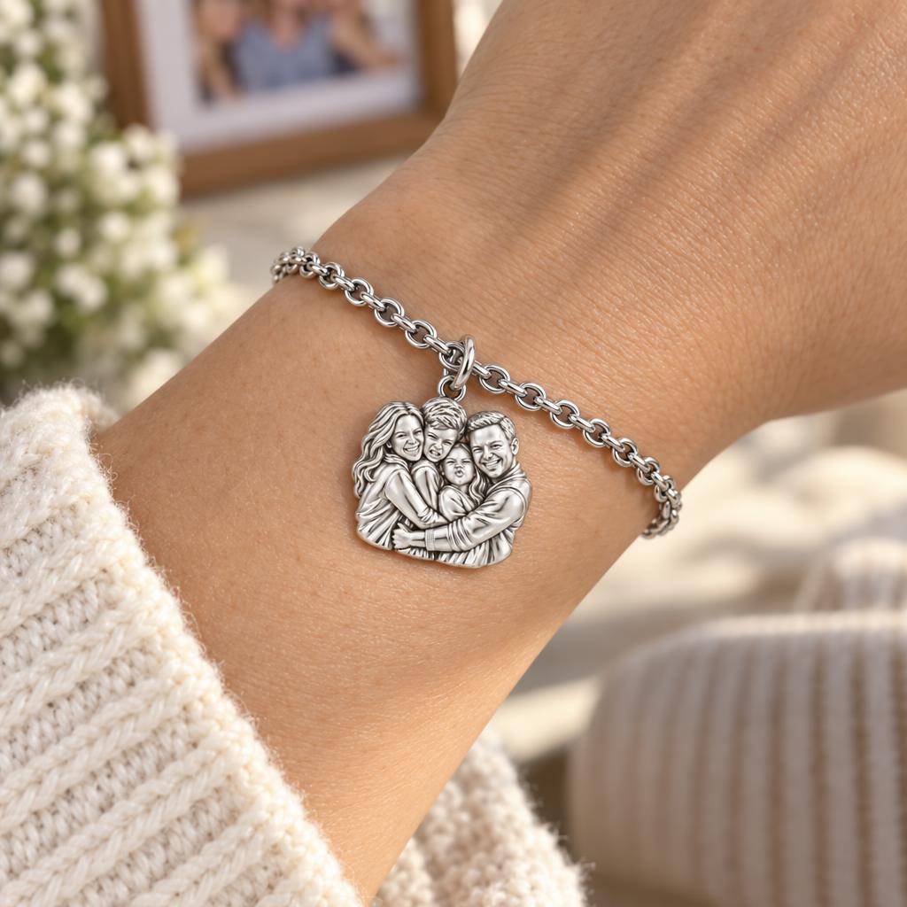 Family Portrait Hug Charm Bracelet Set – worn / in use
