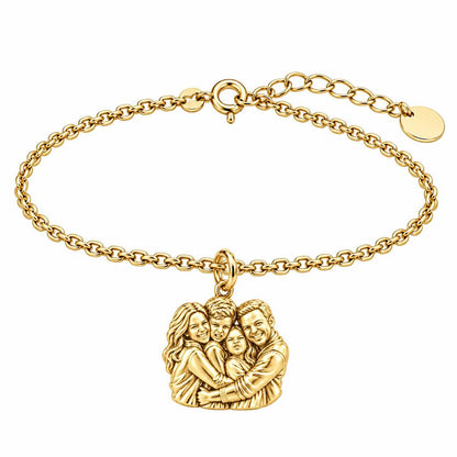 Family Portrait Hug Charm Bracelet Set – 18K gold, front view