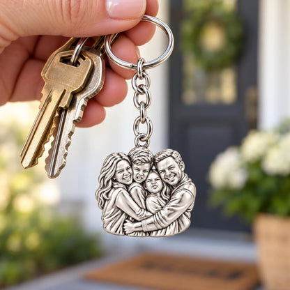Family Portrait Hug Charm Keychain – worn / in use