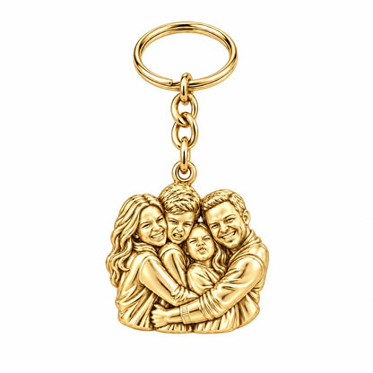 Family Portrait Hug Charm Keychain – 18K gold, front view