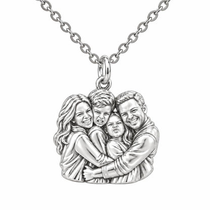 Family Portrait Hug Charm Necklace Set – silver, front view