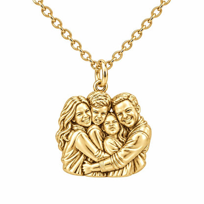 Family Portrait Hug Charm Necklace Set – 18K gold, front view