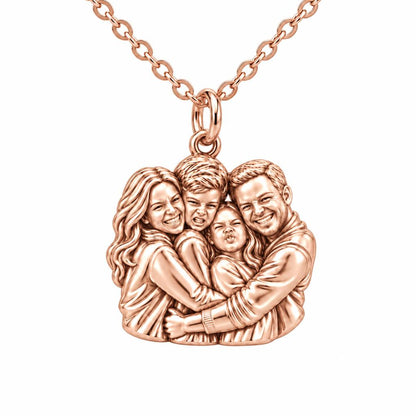 Family Portrait Hug Charm Necklace Set – rose gold, front view