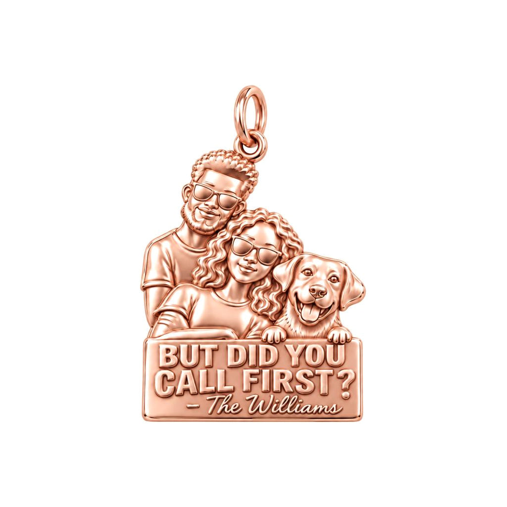 Family Portrait Sign Charm Bracelet – Personalized Couple Gift – rose gold 3 cm charm, front view