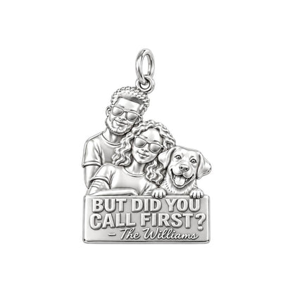 Family Portrait Sign Charm Bracelet – Personalized Couple Gift – silver plated 3 cm charm, front view