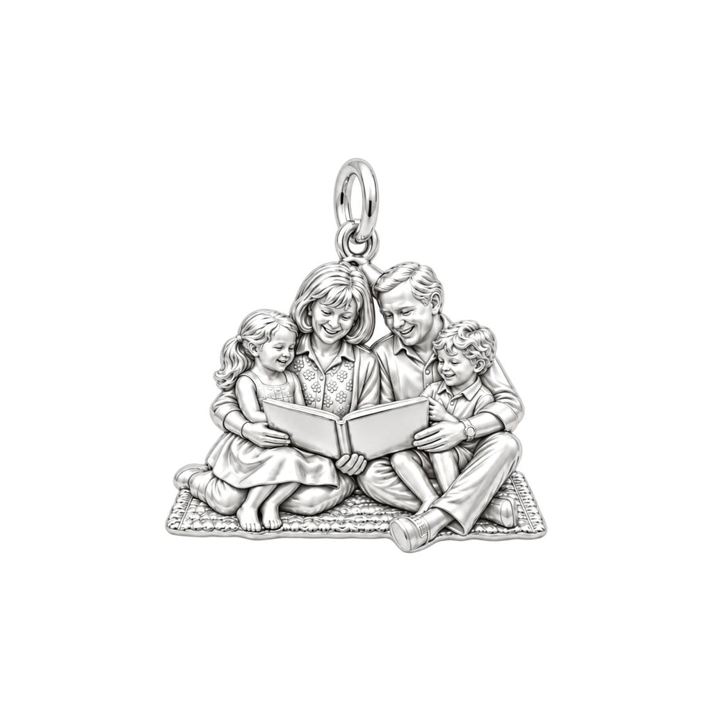 Family Storytime Charm Bracelet – Personalized Mom Gift – silver plated 2 cm charm, front view
