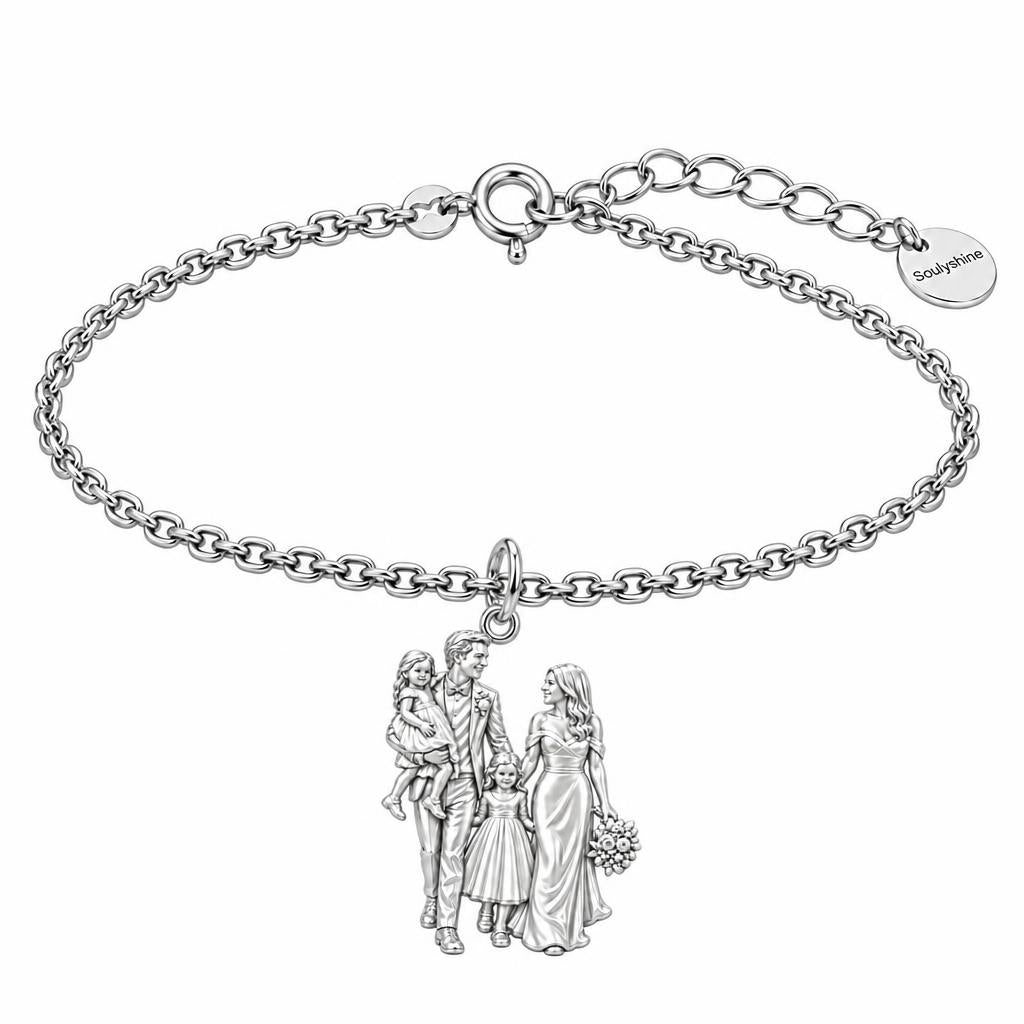 Family Wedding Portrait Charm Bracelet Set – silver, front view