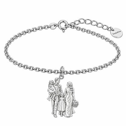 Family Wedding Portrait Charm Bracelet Set – silver, front view