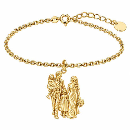 Family Wedding Portrait Charm Bracelet Set – 18K gold, front view