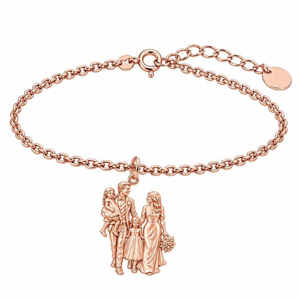 Family Wedding Portrait Charm Bracelet Set – rose gold, front view