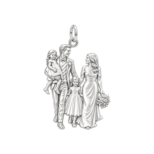 Family Wedding Portrait Charm Bracelet – Wedding anniversary – silver charm, front view