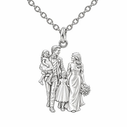 Family Wedding Portrait Charm Necklace Set – silver, front view