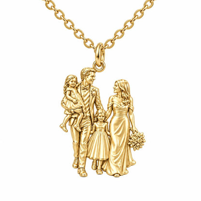 Family Wedding Portrait Charm Necklace Set – 18K gold, front view
