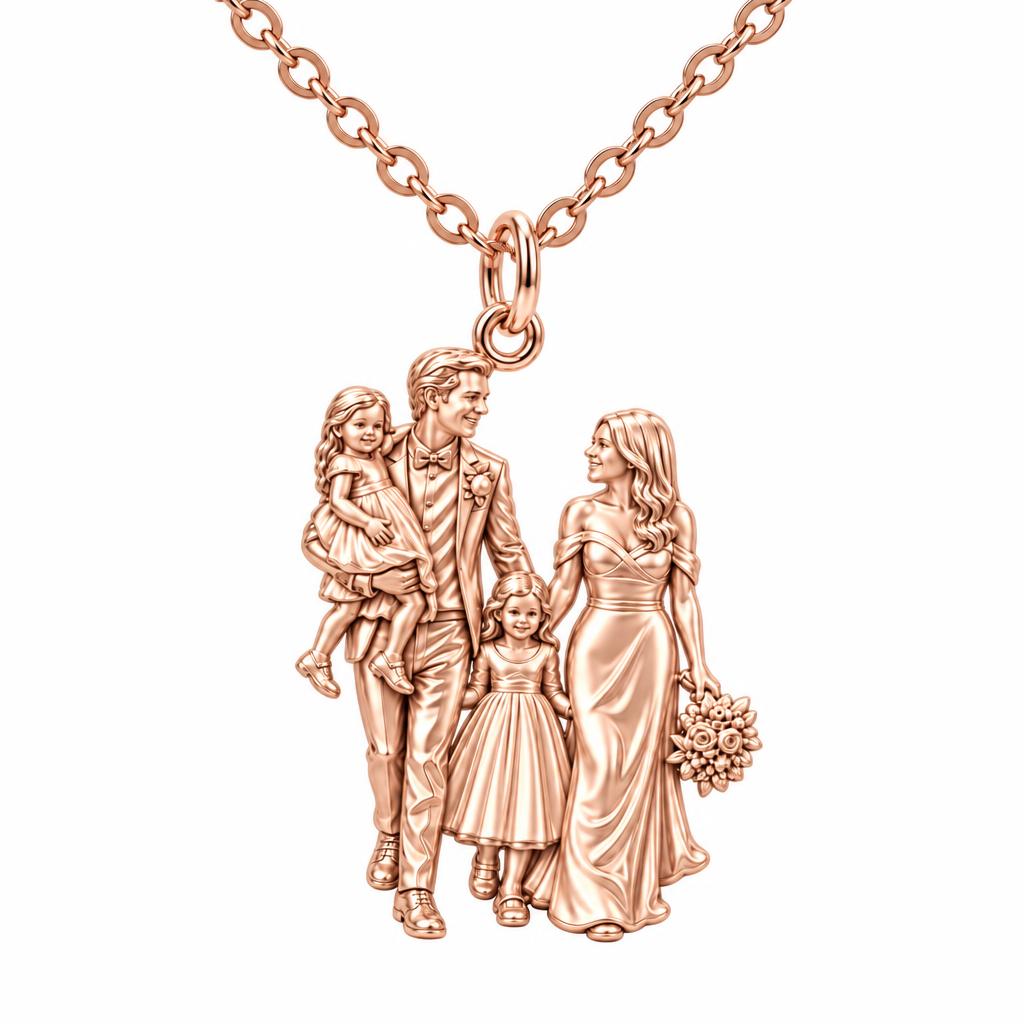 Family Wedding Portrait Charm Necklace Set – rose gold, front view