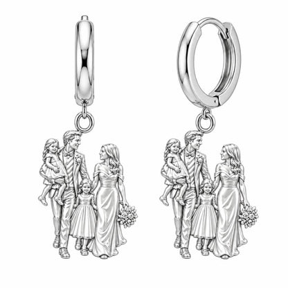 Family Wedding Portrait Huggie Charm Earrings – silver, front view