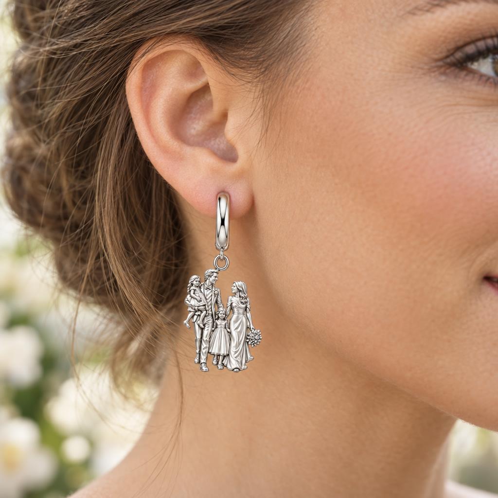 Family Wedding Portrait Huggie Charm Earrings – worn / in use