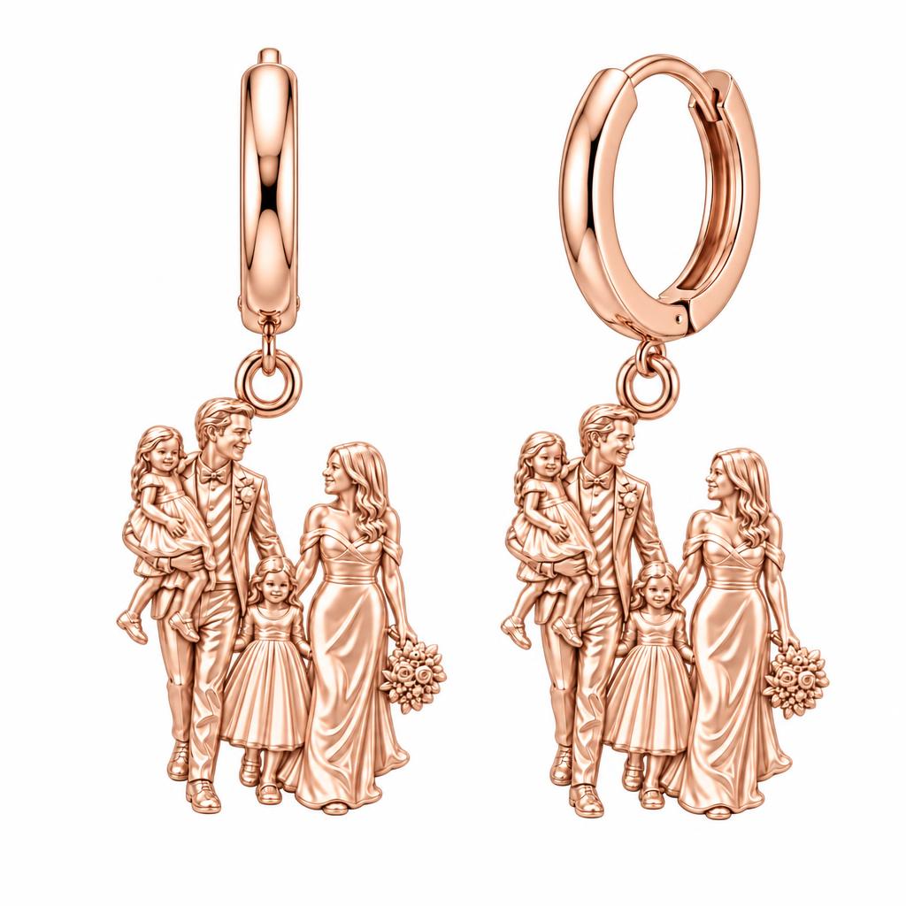 Family Wedding Portrait Huggie Charm Earrings – rose gold, front view
