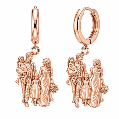 Family Wedding Portrait Huggie Charm Earrings – rose gold, front view